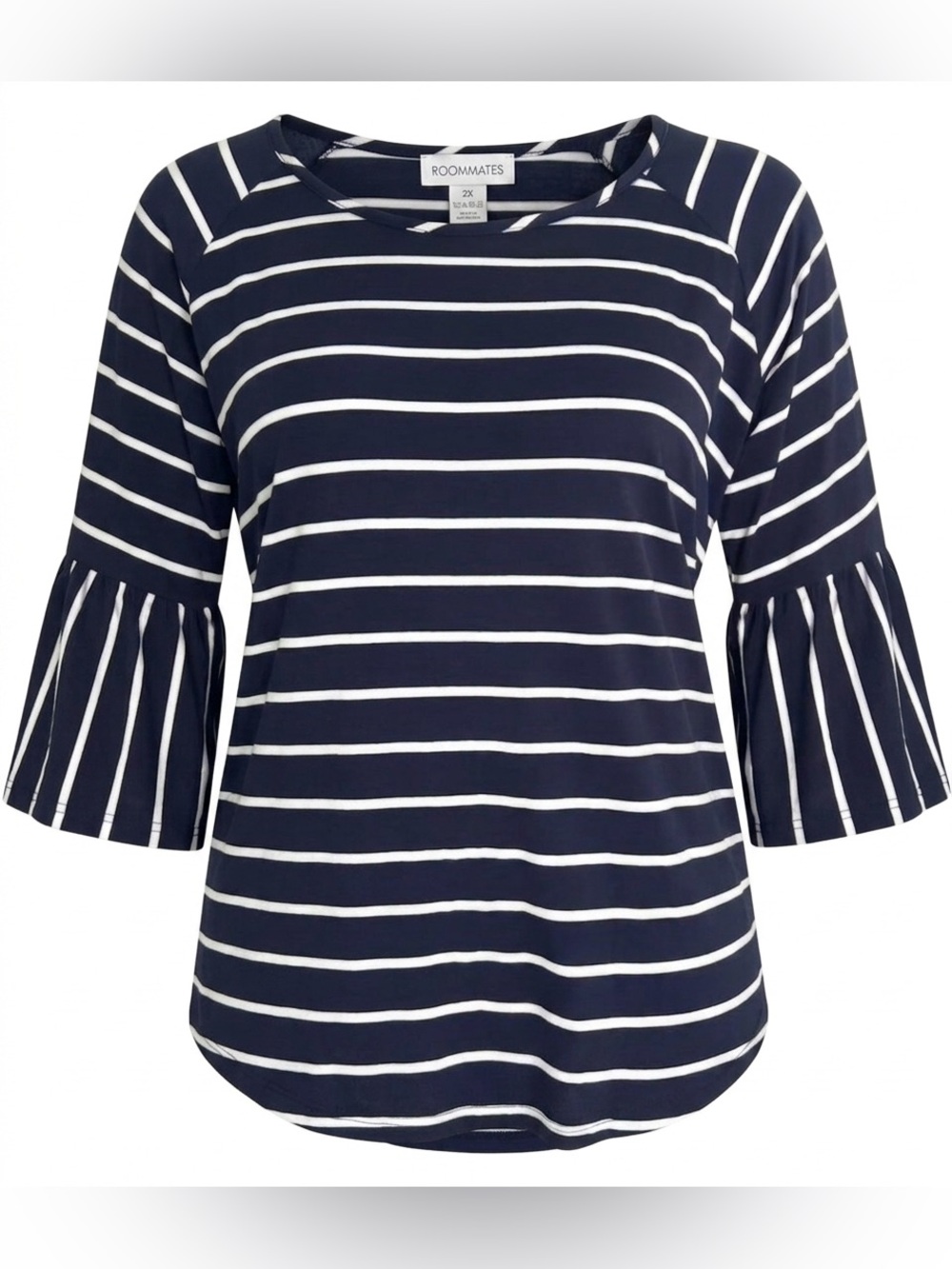 Roommates Navy and White Nautical Striped Bell Sleeve Top Size 2X